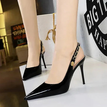 Dam Slingback Skor Spetsig Design Hög Klack PU-material-3