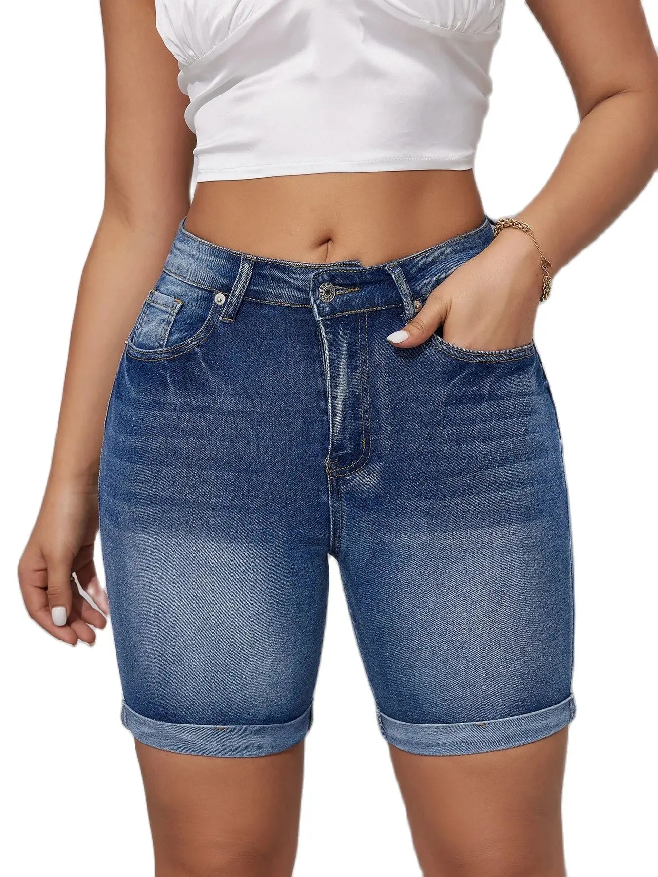 Dam Denimshorts Elastisk Midja Komfortabel-3