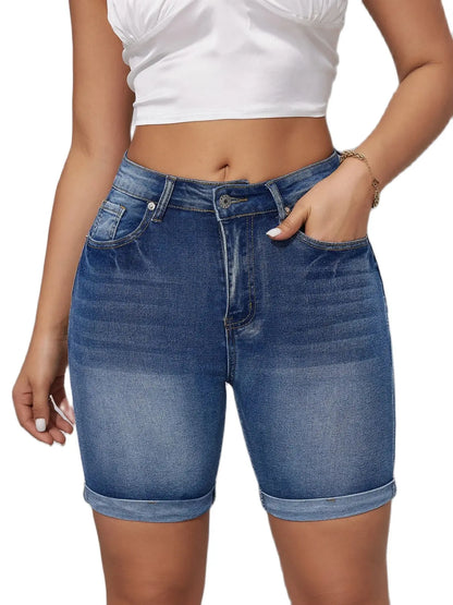 Dam Denimshorts Elastisk Midja Komfortabel-3