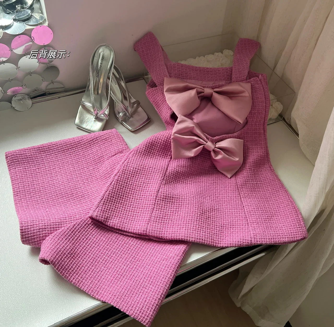 Dam Kort Set Monokrom Polyester Smal Passform-3