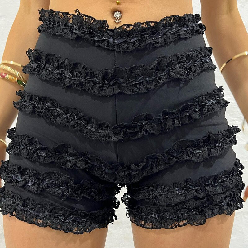 Dam Shorts Hög Midja med Ruffles i Polyester-3