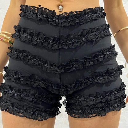 Dam Shorts Hög Midja med Ruffles i Polyester-3