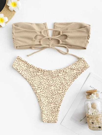 Dam Baddräkt Djurmotiv Bandeau Spandex Polyester-4