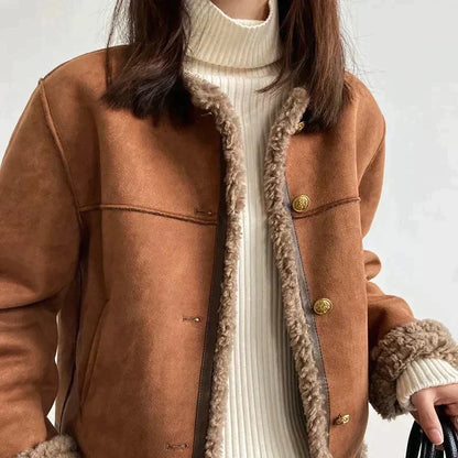Dam Kappa i Kunglig Stil – Orange Chenille och Spandex, Cirkulär Halsringning, Normal Passform för Höst och Vinter 2