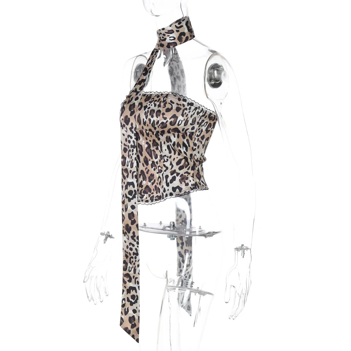 Dam Festtoppar Leopardmönster Polyester Spandex-6