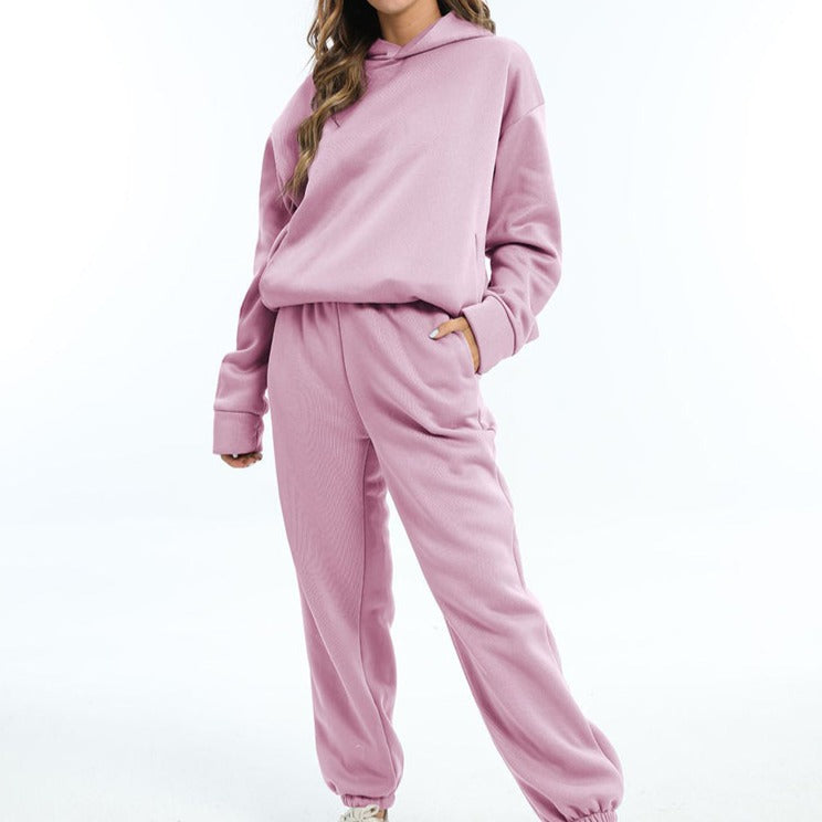 Dam Träningsset Hoodie Syntetmaterial Joggingbyxor Komfortabelt Set 18