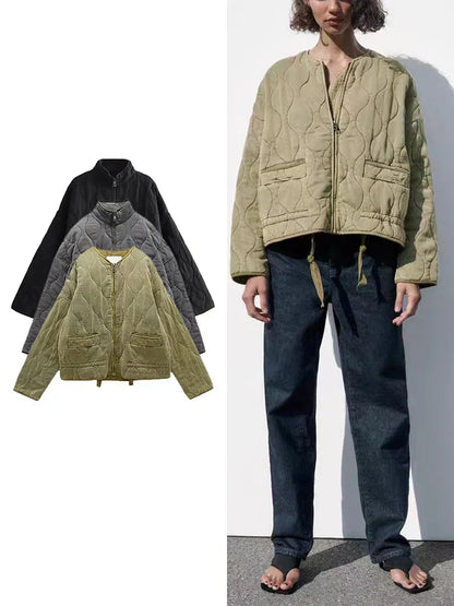 Dam Vadderad Dragare Modern Polyester Bomull-6