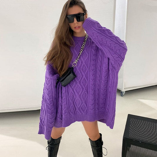 Dam Stickad Tröja Överdimensionerad Mjuk för Höst- och Vinteroutfits-1