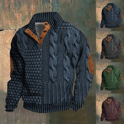 Herr Tröja Knappkrage Jacquard Mönster Högkvalitativ Bomull Polyester-2