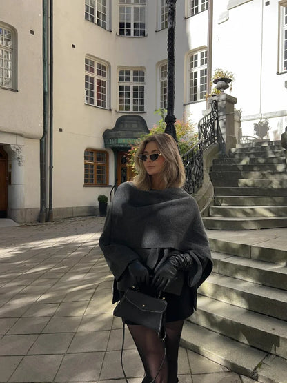 Dam Ulljacka Loose Fit med Halsduk i Ull-5