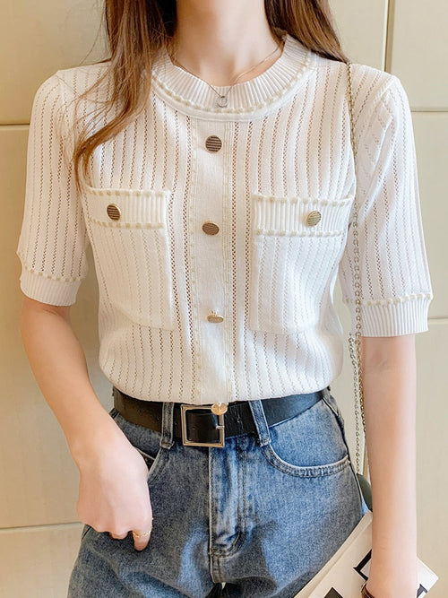 Dam Topp Vintage Rundhalsad Lätt Material-1