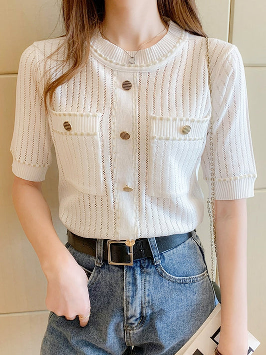 Dam Topp Vintage Rundhalsad Lätt Material-1