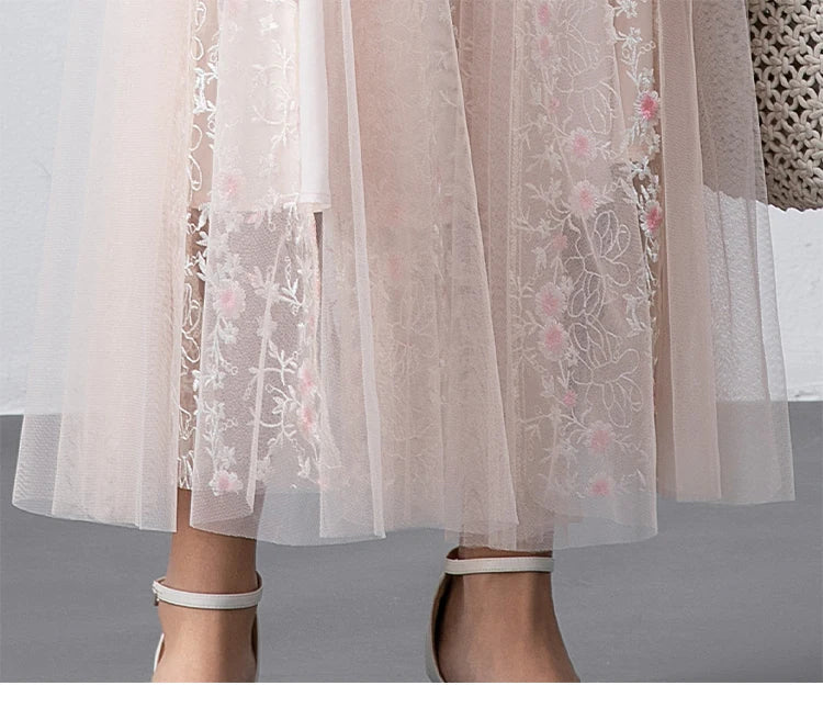 Kvinnors Midi Klänning O-Hals Bomull Polyester-6