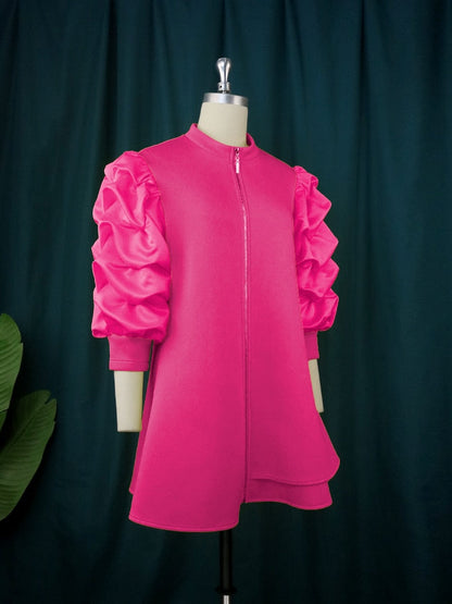 Dam Miniklänning Lätt Bomull Puffärmar Rak Skärning-6