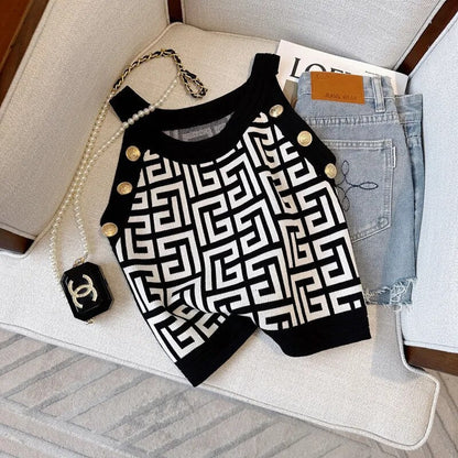 Dam Crop Top Ärmlös Geometrisk Polyester-1