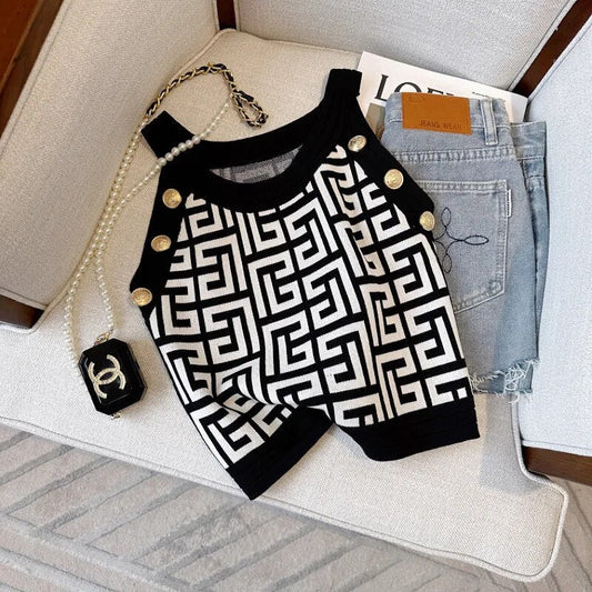 Dam Crop Top Ärmlös Geometrisk Polyester-1