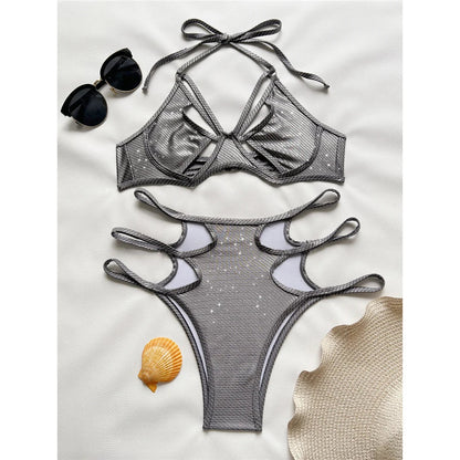 Dam Bikini med Glitter och Trådlöst Stöd i Polyester och Spandex-3