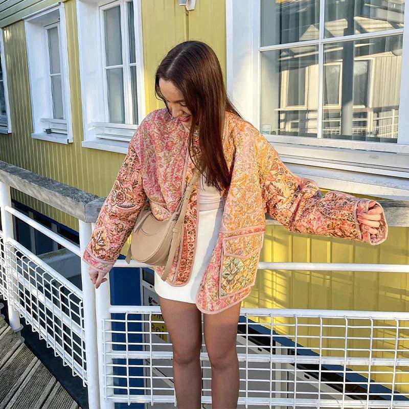 Vadderad Jacka Dam Mönstrad Casual i Polyester – Modern Design för Kalla Dagar 1