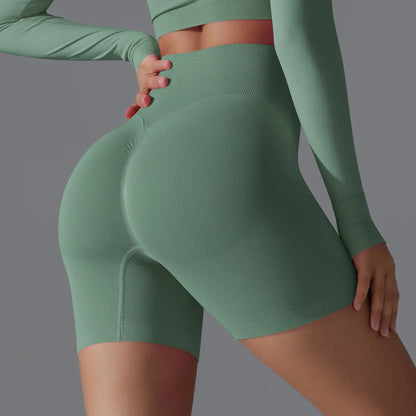 Kvinnors Träningsshorts Sömlösa Scrunch Hög Midja Elastiskt Material-1
