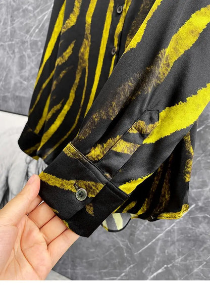 Dam Skjorta Randig Siden Polyester Långärmad-6