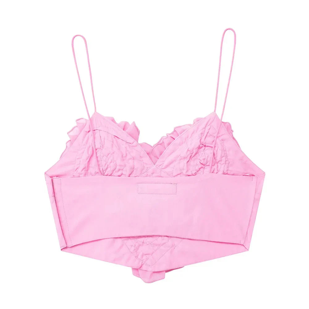 Dam Blommig Crop Top, Ärmlös och Stretchig Polyester – Slim Fit Super Kort Topp för Sommarens Festligheter 3