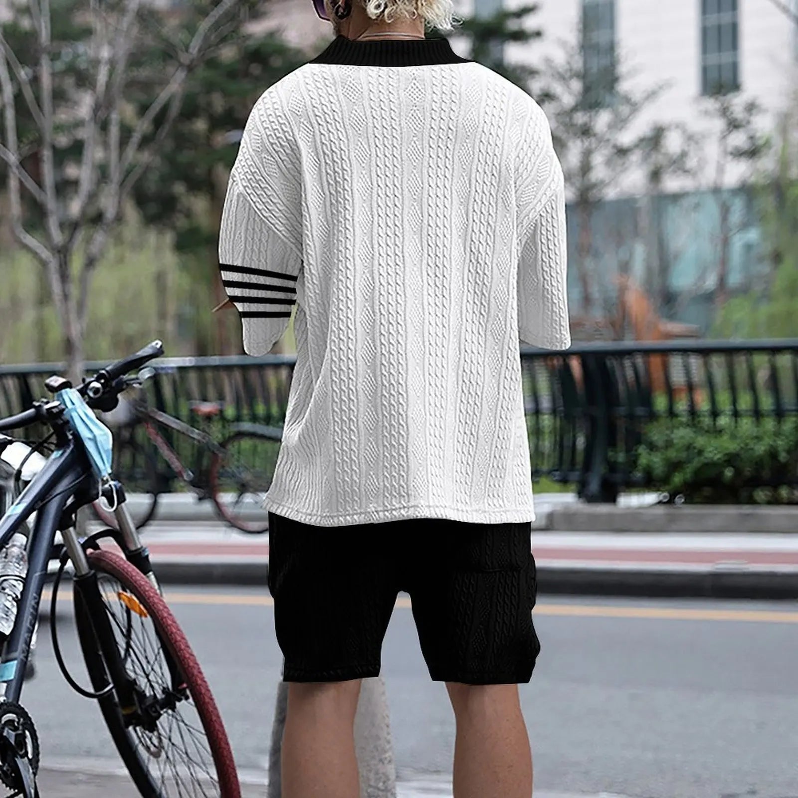 Dam Tvådelad Set Randig Jacquard Summer Style-2