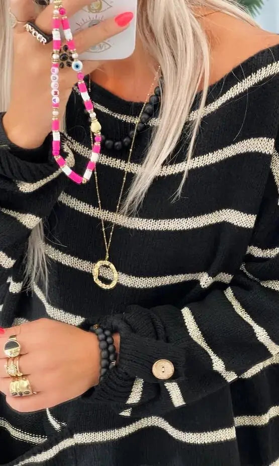 Variant image for Damtröja Randig Mjuk Bomullsblandning-6