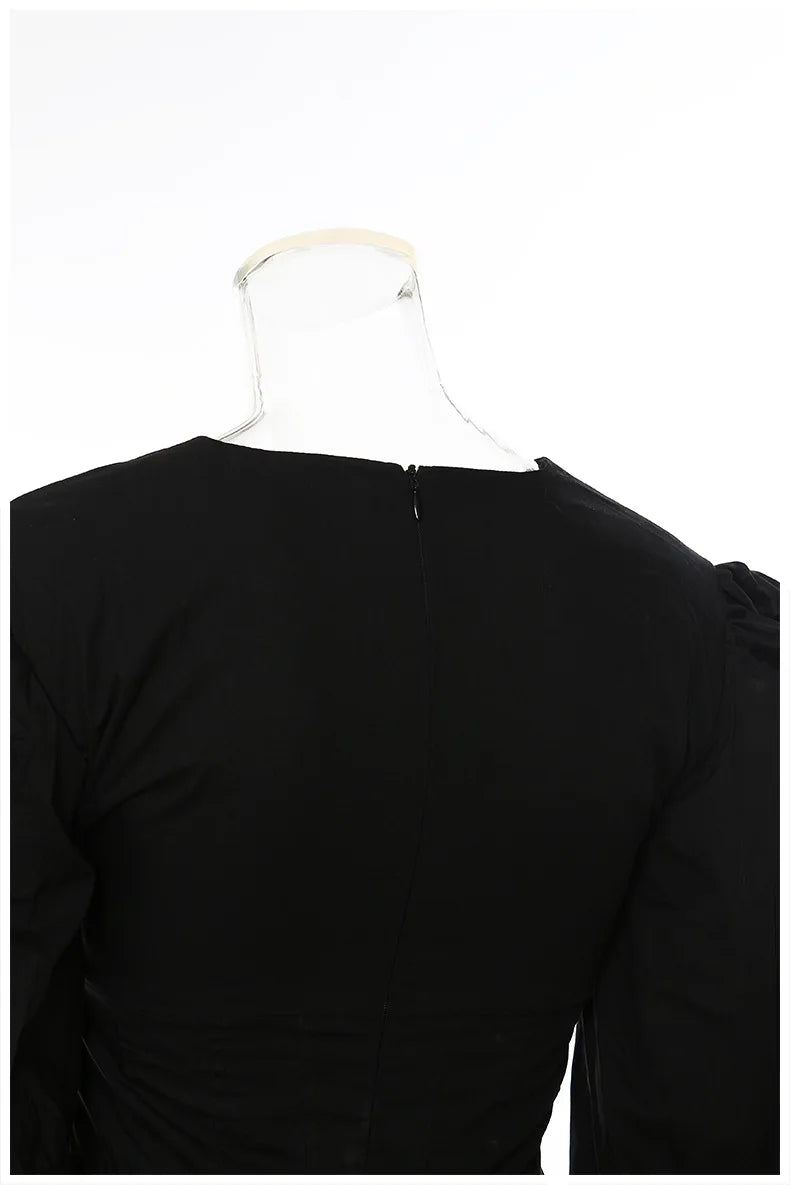 Dam Mini Klänning Puffärmar Bomull Elegant-4