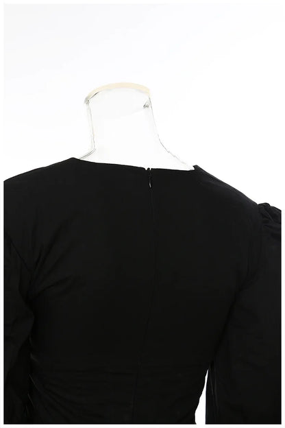 Dam Mini Klänning Puffärmar Bomull Elegant-4