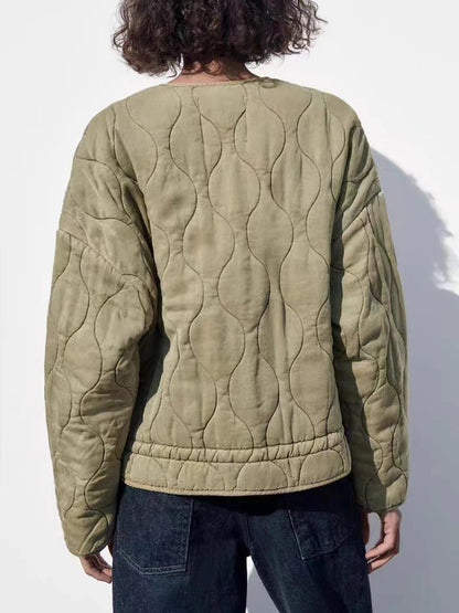 Överdimensionerad Vintage Vadderad Damjacka i Quiltat Material för Höst och Vinter - Löst Snitt och Chic Stil 2