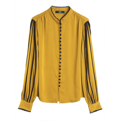 Dam Blus Monokrom Enkel Design Polyester-6