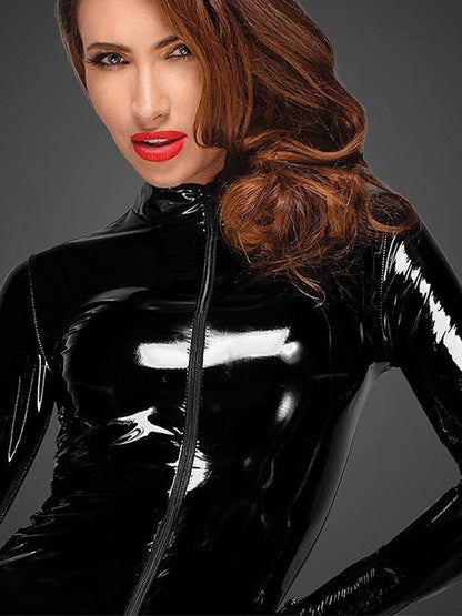 Damklänning Mini Långärmad i Konstläder med Smal Silhuett-4