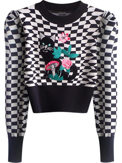 Dam Sweatshirt Roligt Tryck Puffärmar Polyester-3