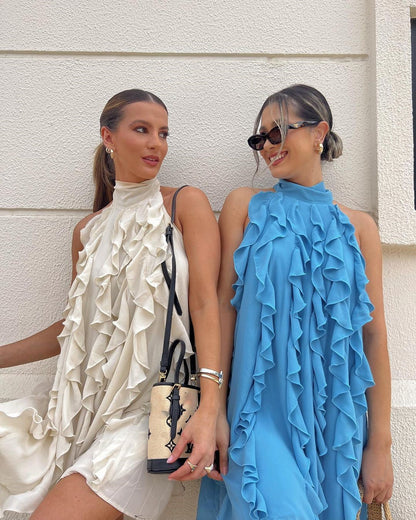 Eleganta Damklänningar med Hög Krage och Ruffles – Fina Klänningar i Högkvalitativt Tyg för Alla Tillfällen 3