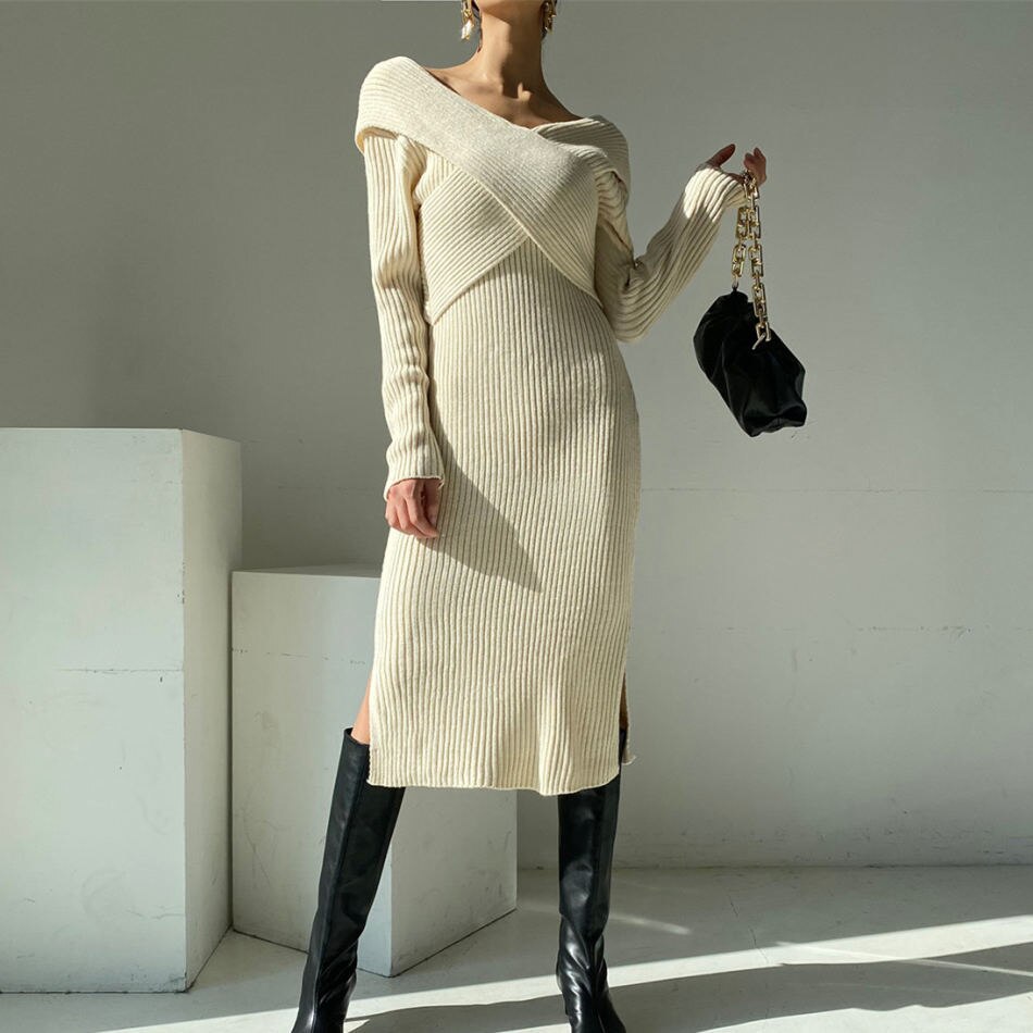 Variant image for Dam Midi Klänning V-Neck Bomull Elegant Fina Dam Klänningar-1