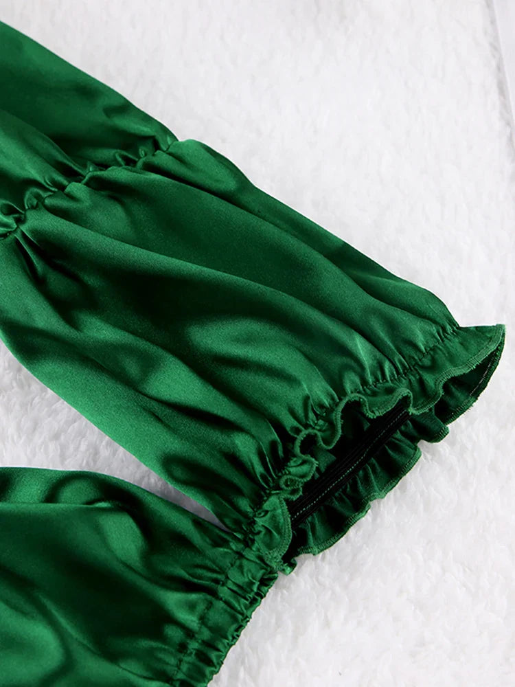 Dam Pyjamas Set i Monokrom Satin med Långa Ärmar – Mjuk och Elegant Pyjamasbyxor för Avkoppling 6