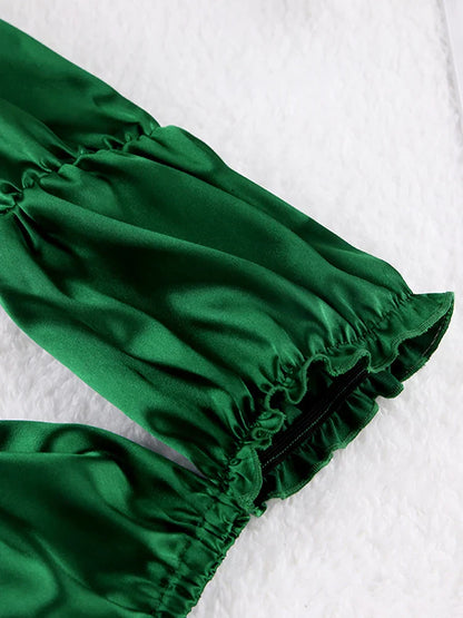 Dam Pyjamas Set i Monokrom Satin med Långa Ärmar – Mjuk och Elegant Pyjamasbyxor för Avkoppling 6