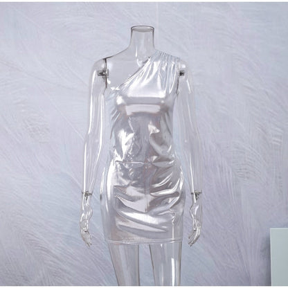 Asymmetrisk Mini Klänning för Kvinnor i Syntetfiber – Lätt Stretch, Smal Silhuett, Perfekt för Kvällsevenemang 12