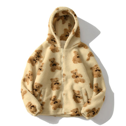 Unisex Hoodie Plysch Nallebjörn Design Mjuk Polyester 6