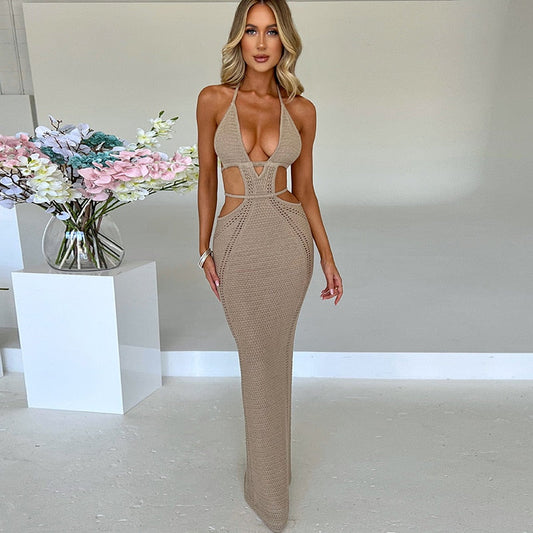 Maxiklänning Dam Spaghetti Band Polyester Ankellängd Lång Klänning för Sommar-1