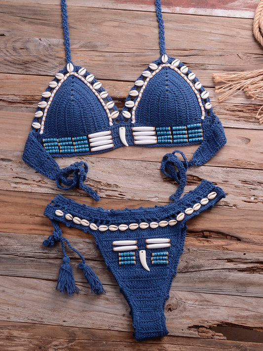 Dam 2-delad Bikini Geometrisk Design Bomull-1