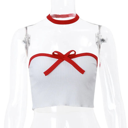 Dam Crop Top Dekorativt Band Polyester Spandex 5