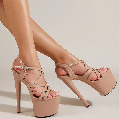 Dam Sandaler med Klack Ankelrem PU-material-5