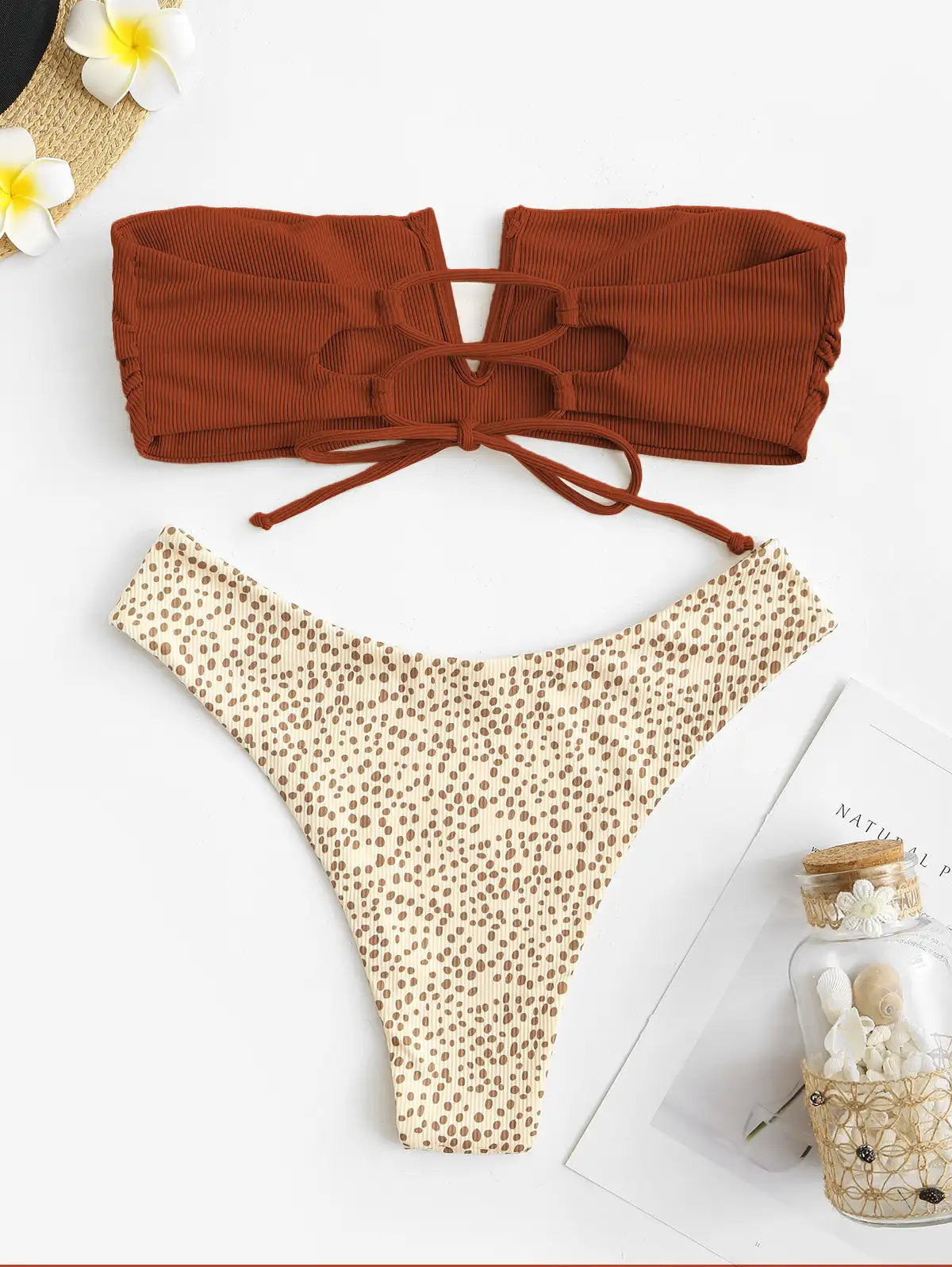 Dam Baddräkt Djurmotiv Bandeau Spandex Polyester-2