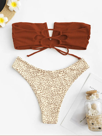 Dam Baddräkt Djurmotiv Bandeau Spandex Polyester-2