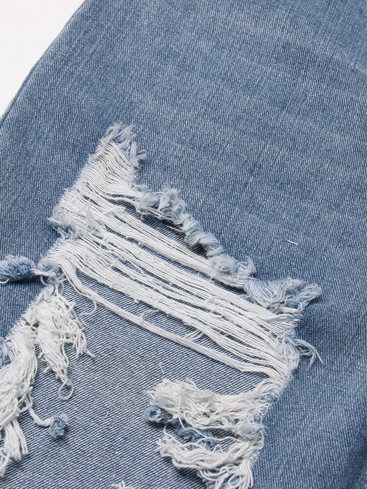 Dam Shorts Hållbar Denim med Sprickor och Snören-3