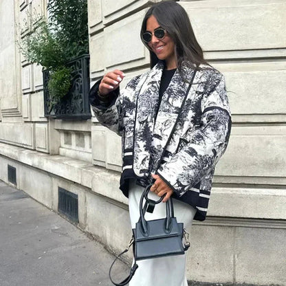 Överdimensionerad Dam Kappa i Högkvalitativt Tyg med Tryckt Design – Bekväm och Elegant för Höst och Vinter 7