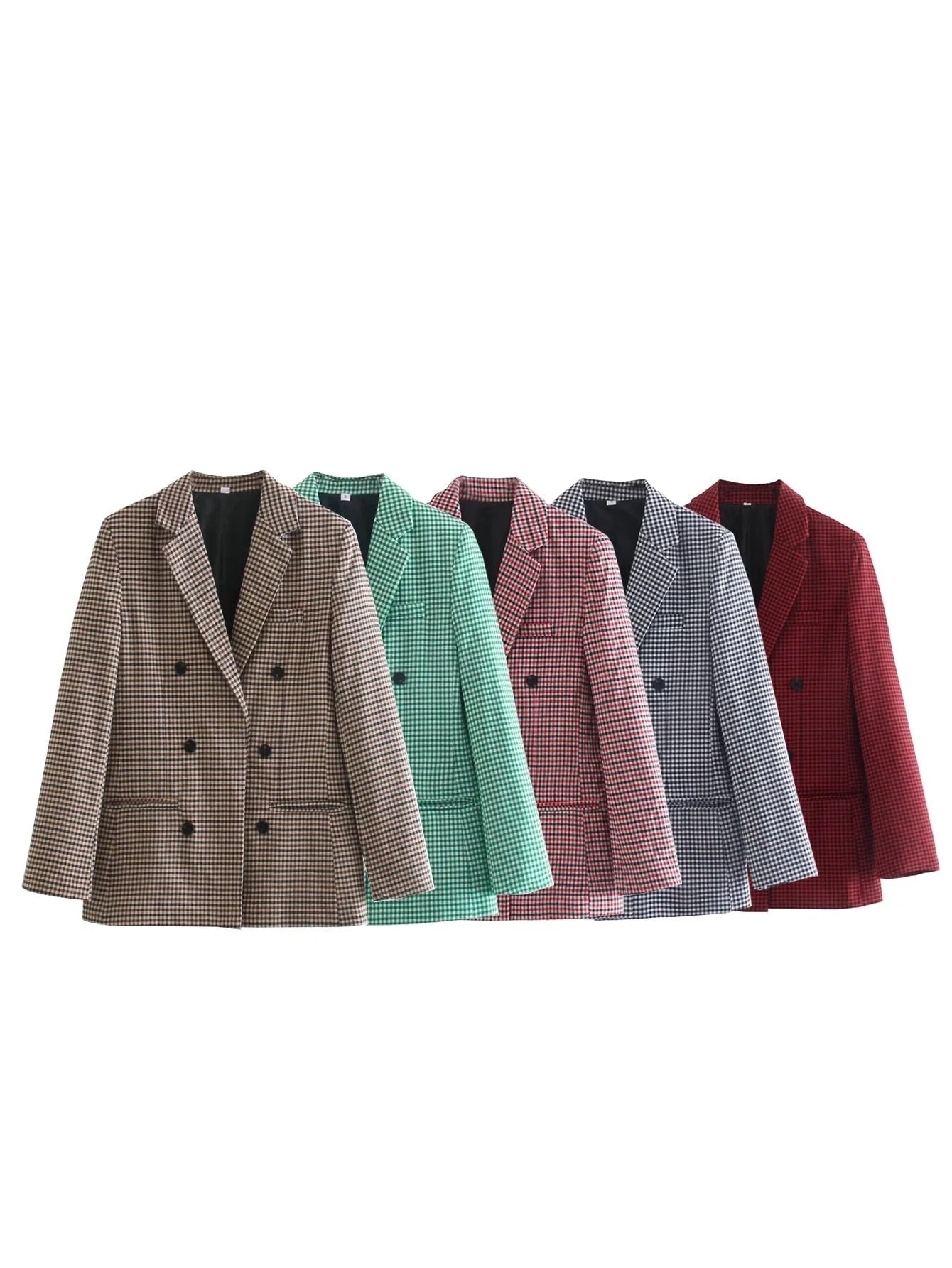 Dam Blazer Modern Kontrollmönster Bomull Polyester Elegant Casual-6
