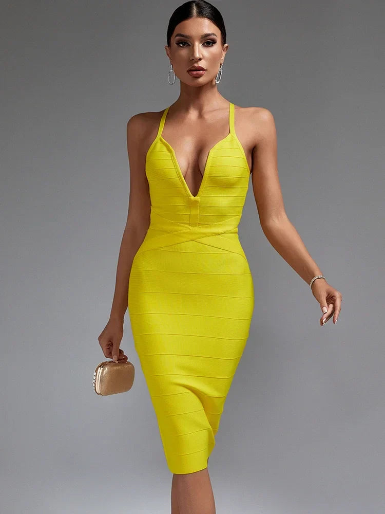 Variant image for Dam Midiklänning V-Hals Monokrom Polyester Slim Fit-1