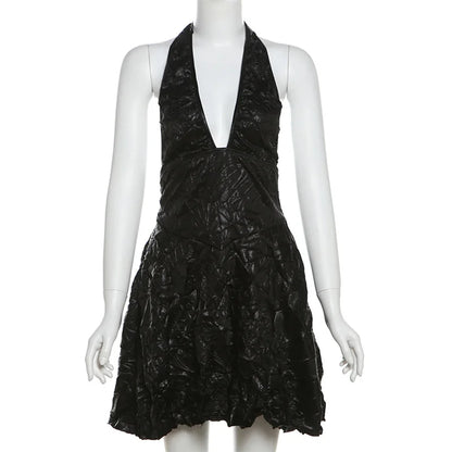 Mini Klänning för Kvinnor med V-ringning – A-linjeformad, Polyester, Smickrande Veck, Perfekt för Sommarfester 7